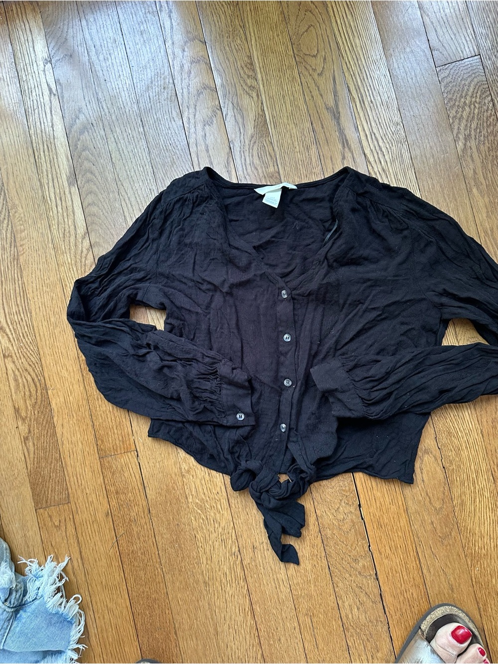 H&M Black Button-Front Tie-Hem Women's Top